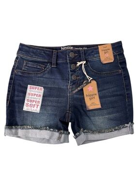 Hippie Girl Girls Dark Blue Denim Roll-Cuff Shorts Size 12